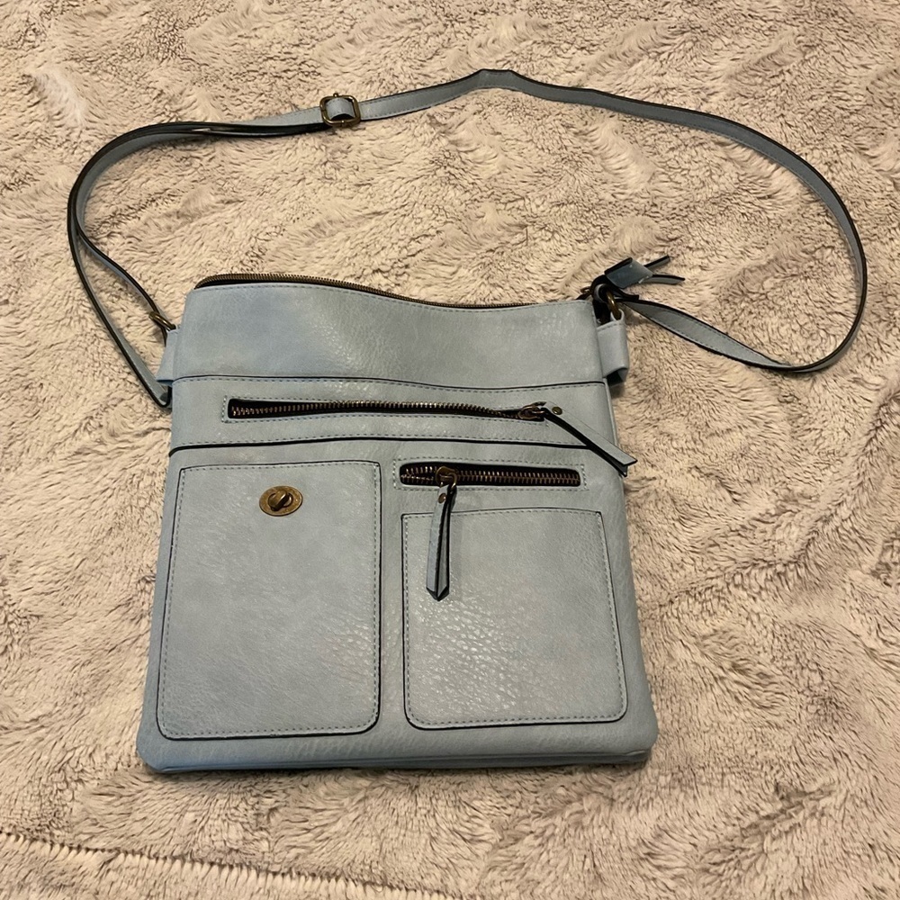 BLUE Multipocketed Faux Leather Crossbody Bag